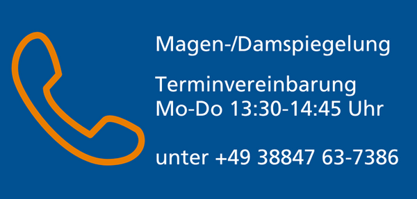 Button telefonische Terminvereinbarung Magen-/Darmspiegelung